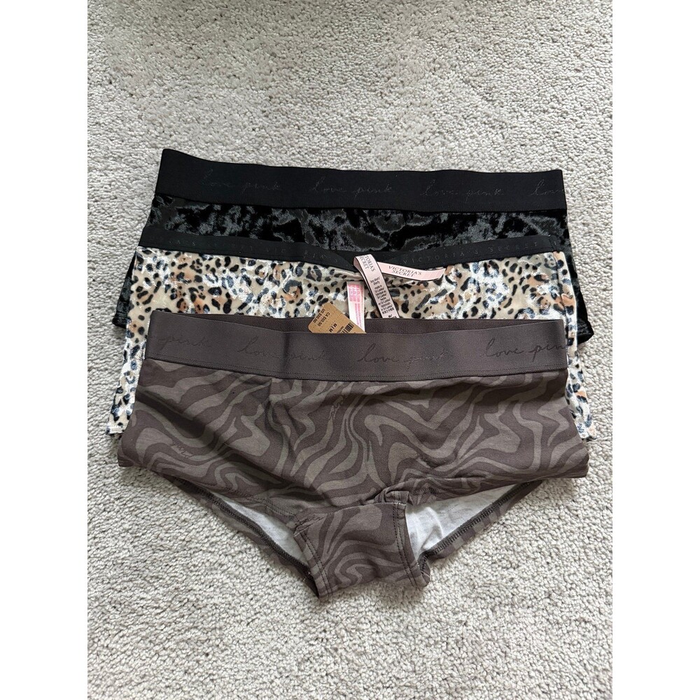 NEW VS Victoria Secret Pink Boy Short Panties Set 3pr Lot Bundle Size Medium